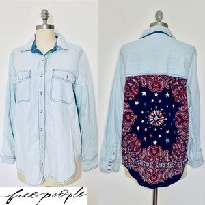 new without tags Free People Bandana Bandit Denim shirt Button Down l large